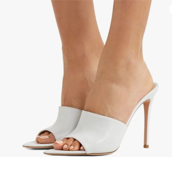 FOWT White Pointed Toe Classic Mules Slide Womens Stylish Thin High Heel Sandals - Picture 1 of 8